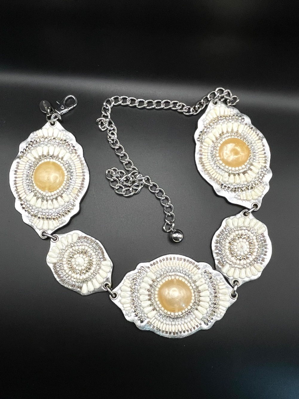 Vintage Chicos Retro Beaded Medallion Concho Chain Belt 40"